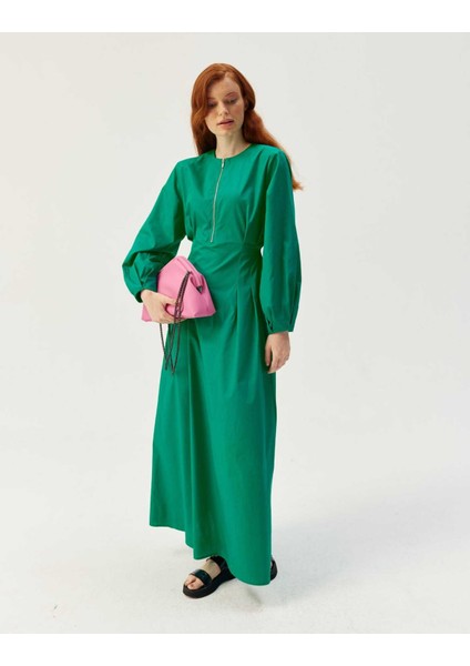 Fermuarlı Poplin Elbise Yeşil modelleri
