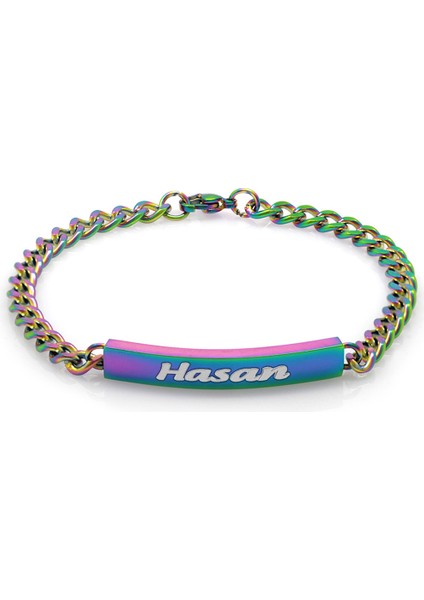 Kişiye Özel Isim Yazılı Ice Blue Renk Çelik Erkek Gurmet Bileklik