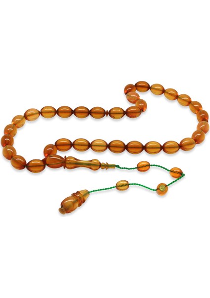 Sistemli Her Bir Tanesi Usta Işçilikli Arpa Kesim Safran Sarısı Çubuk Sıkma Kehribar Tesbih