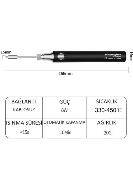 Şarjlı Kablosuz Lehim Makinası - 5 Saniyede Isınma - 30 Dakika Kullanım - USB Type-C Şarj - 3 Farklı Isı Modu - 450 Derece