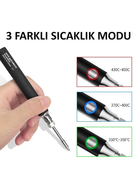 Şarjlı Kablosuz Lehim Makinası - 5 Saniyede Isınma - 30 Dakika Kullanım - USB Type-C Şarj - 3 Farklı Isı Modu - 450 Derece