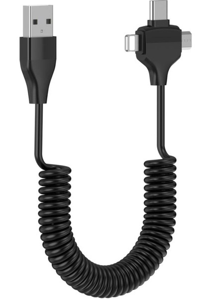 Sanec Spiral Tasarımlı Micro, Type-C ve Lightning To USB 3'ü 1 Arada Şarj Kablosu 1 Metre - Oto Şarj Kablosu