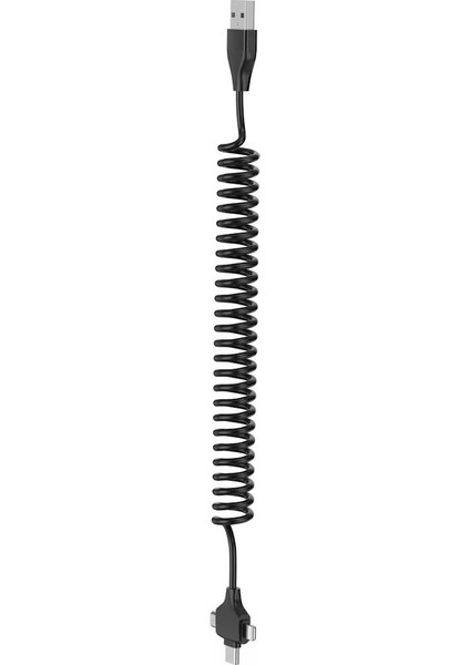 Sanec Spiral Tasarımlı Micro, Type-C ve Lightning To USB 3'ü 1 Arada Şarj Kablosu 1 Metre - Oto Şarj Kablosu