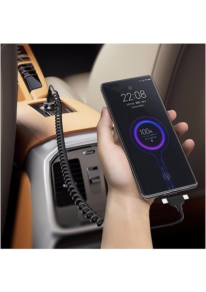 Sanec Spiral Tasarımlı Micro, Type-C ve Lightning To USB 3'ü 1 Arada Şarj Kablosu 1 Metre - Oto Şarj Kablosu