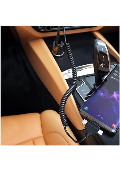 Sanec Spiral Tasarımlı Micro, Type-C ve Lightning To USB 3'ü 1 Arada Şarj Kablosu 1 Metre - Oto Şarj Kablosu