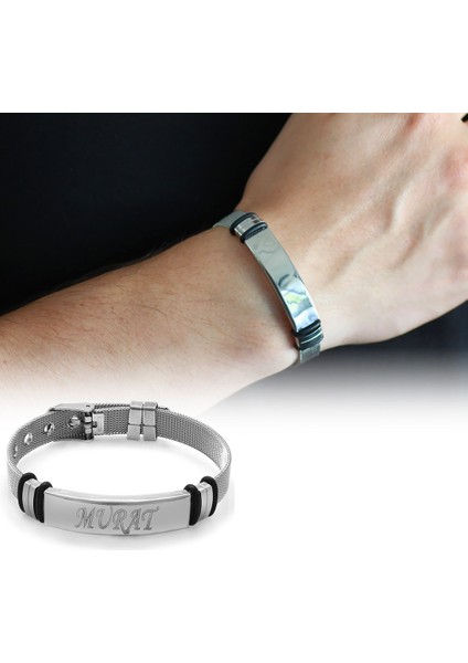 Kişiye Özel Isim Yazılı Uzunluk Ayarlı Silver Renk Çelik Erkek Hasır Bileklik fiyatları