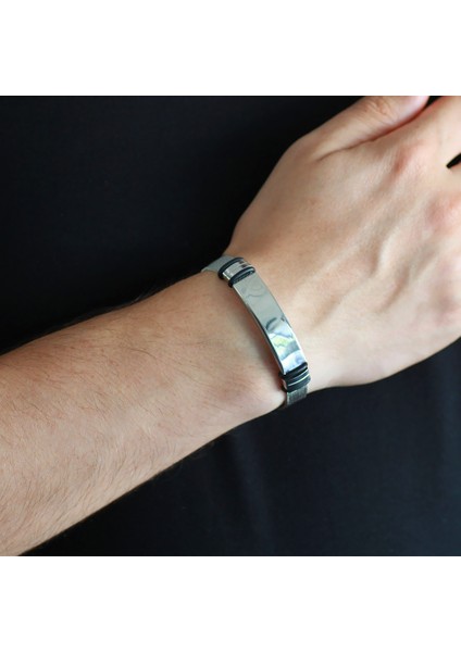 Kişiye Özel Isim Yazılı Uzunluk Ayarlı Silver Renk Çelik Erkek Hasır Bileklik modelleri