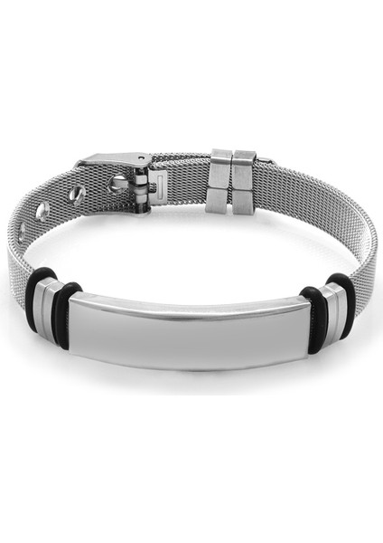 Kişiye Özel Isim Yazılı Uzunluk Ayarlı Silver Renk Çelik Erkek Hasır Bileklik fırsatları