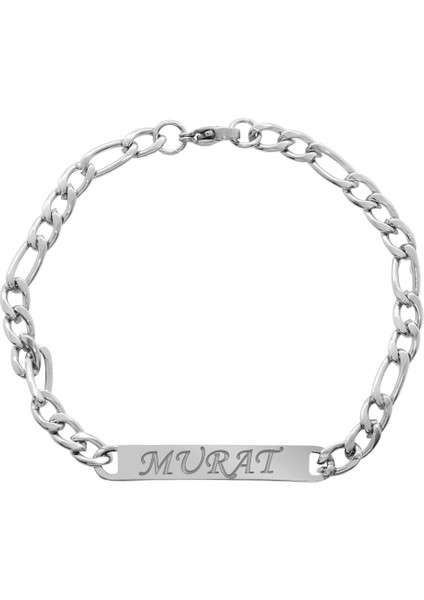 Silver Renk Gurmet Zincirli Basic Model Kişiye Özel Isim/harf Yazılı Erkek Çelik Bileklik fiyatları