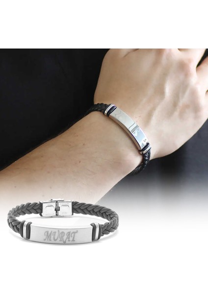 Kişiye Özel Isim Yazılı Çelik-Deri Bileklik (Model-2) fiyatları