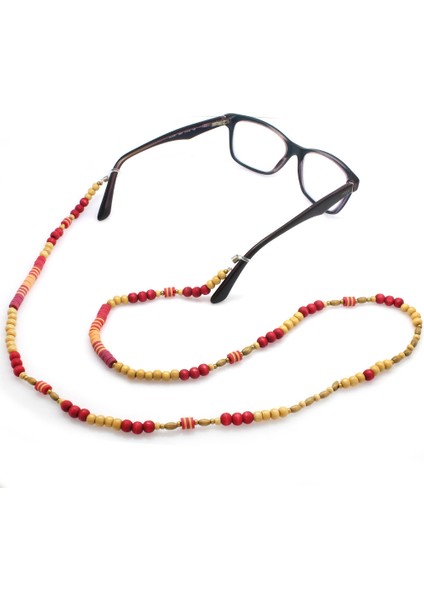 El Yapımı Kırmızı Renk Geçişli Etnik Ahşap Kombinli Otantik Gözlük Askısı fiyatları