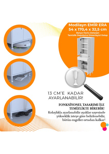 EMİR ERA 55 x 173 x 32,5 cm Kapaklı Ve Çekmeceli Çok Amaçlı Banyo & Mutfak Dolabı