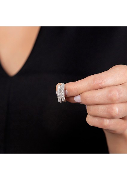 Starlight Diamond Zirkon Taşlı Maxi Halka Tasarım 925 Ayar Gümüş Küpe modelleri