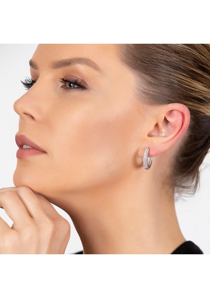 Starlight Diamond Zirkon Taşlı Maxi Halka Tasarım 925 Ayar Gümüş Küpe indirimleri