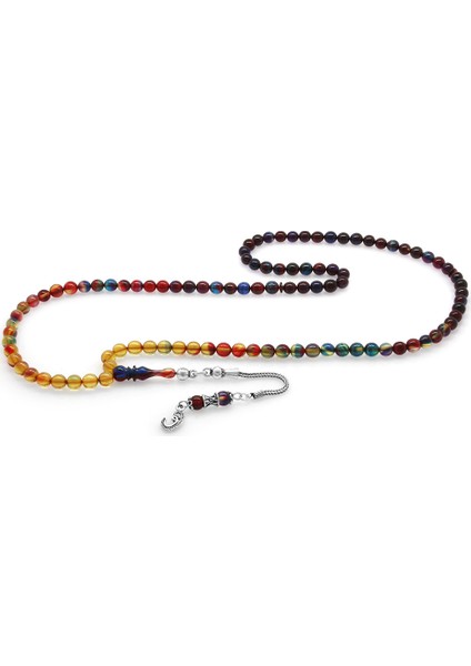 925 Ayar Gümüş Püsküllü Küre Kesim Bonibon Ateş Kehribar 99LUK Tesbih