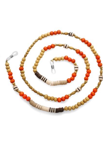 El Yapımı Turuncu Renk Geçişli Etnik Ahşap Kombinli Otantik Gözlük Askısı