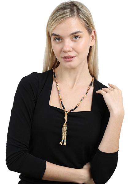 El Yapımı Etnik Ahşap Kombinli Kahve Renk Geçişli Tekerlek Detaylı Otantik Kolye fiyatları