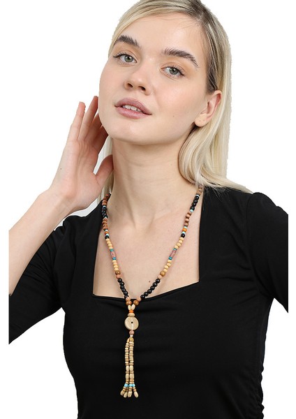 El Yapımı Etnik Ahşap Kombinli Kahve Renk Geçişli Tekerlek Detaylı Otantik Kolye modelleri