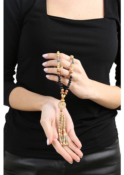 El Yapımı Etnik Ahşap Kombinli Kahve Renk Geçişli Tekerlek Detaylı Otantik Kolye fırsatları