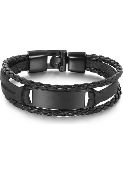 Minimal Tasarım Siyah Deri & Siyah Plaka Kişiye Özel Isim/harf Yazılı Erkek Bileklik fiyatları