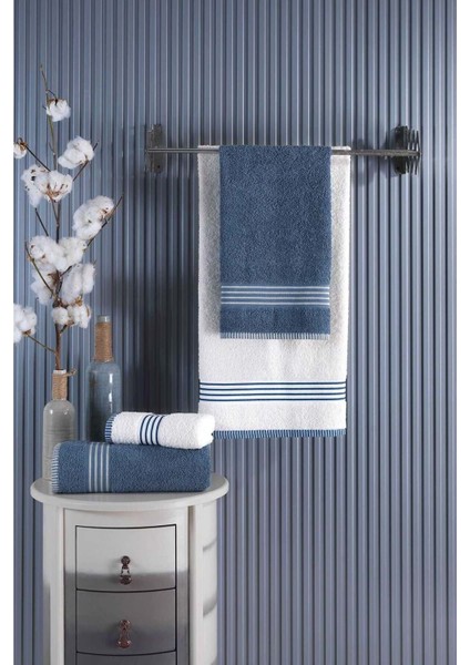 4 Lü Kadın Erkek Banyo Havlusu Takımı Oscar Mavi Krem fırsatları
