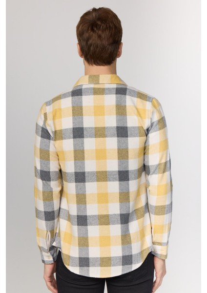Slim Fit Dar Kesim Kareli Oduncu Sarı-Beyaz Erkek Gömlek indirimleri