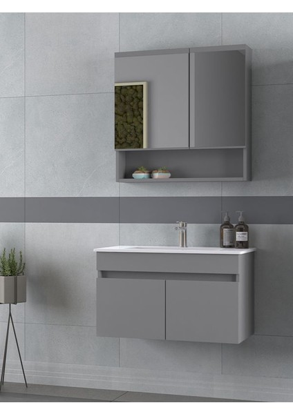Dalyan 80 cm Banyo Dolabı Renk Mat Gri