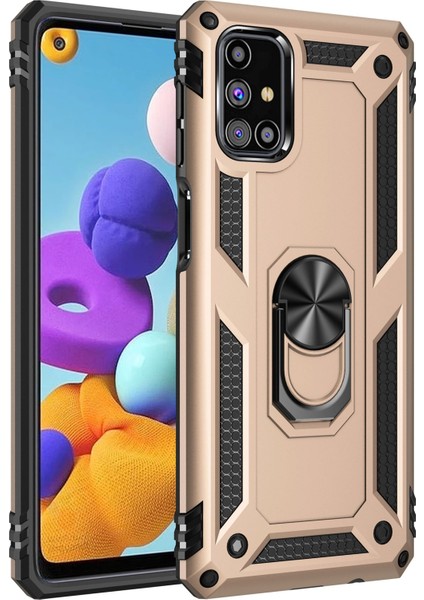 Samsung Galaxy M51 Kılıf Sofya Yüzüklü Silikon Kapak - Gold