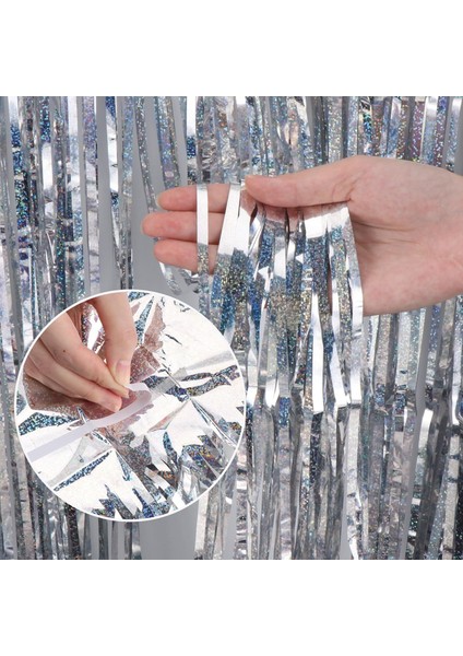 Metalize Hologramlı Gümüş Arka Fon Süs 100X200 cm