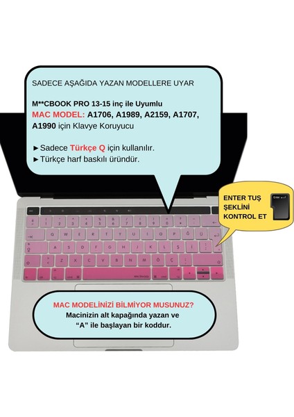 Macbook Pro Klavye Kılıfı Türkçe Q Baskı A1706 A1989 A2159 A1707 A1990 Uyumlu Gradient