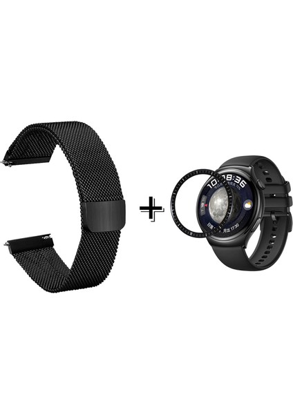 Huawei Watch 4 Pro Için Metal Mıknatıslı Kordon Kayış + Ekran Koruma Filmi - FC096