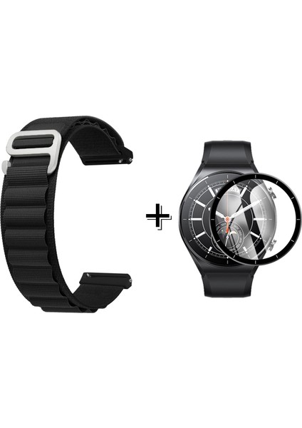 Xiaomi Watch S1 Için Kancalı Kumaş Kordon Kayış + Ekran Koruma Filmi