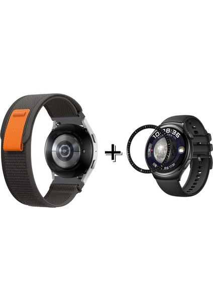 Huawei Watch 4 Pro Cırtlı Hasır Kumaş Kordon Kayış + Ekran Koruma Filmi