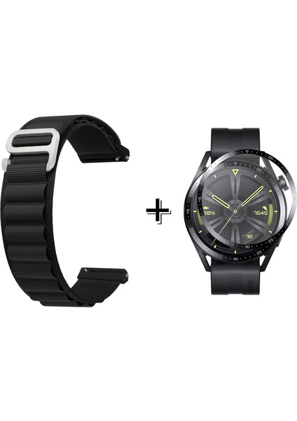 Huawei Watch Gt 3 Kancalı Kumaş Kordon Kayış + Ekran Koruma Filmi