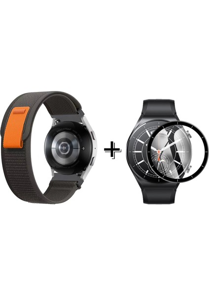 Xiaomi Watch S1 Için Cırtlı Hasır Kumaş Kordon Kayış + Ekran Koruma Filmi