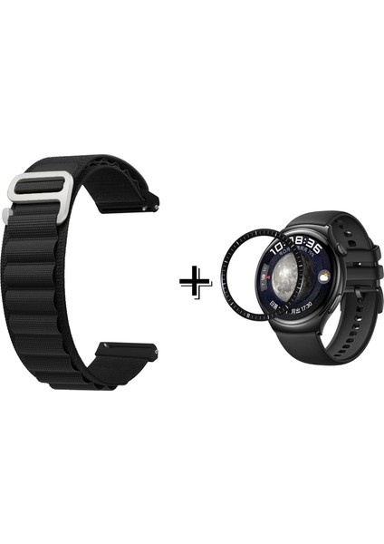 Huawei Watch 4 Pro Kancalı Kumaş Kordon Kayış + Ekran Koruma Filmi