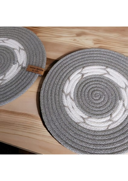 2'li Gri-Beyaz Nihale Hasır El Yapımı Mutfak Aksesuar Tarz Moda Yemek Sofra - 22X22CM