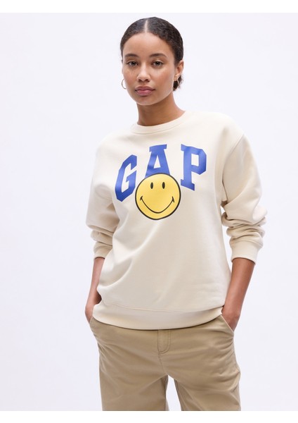 Kadın Bej Smiley® Originals Gap Logo Relaxed Sweatshirt