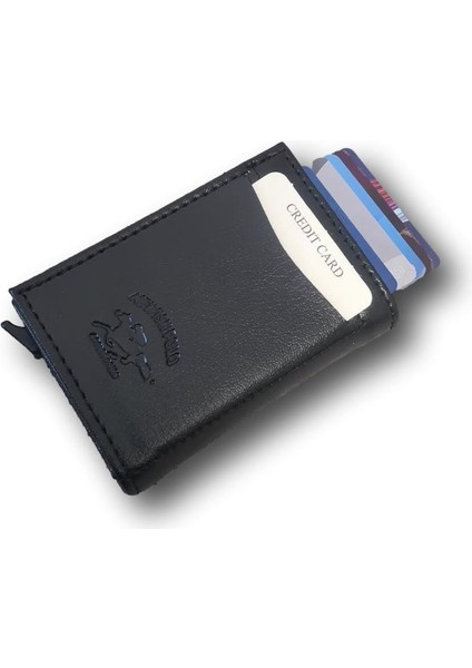Anıl Bags Siyah Suni Deri Mekanizmalı Otomatik Kızaklı Kartlık Cüzdan (7CMX10CM)