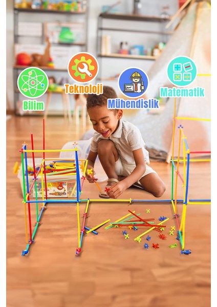 Tekno Trust Bambuu Pipet Çubuk 300 Parça Hafıza Ilişki Kurma Zeka Dikkat Çocuk Beceri Gelişim Oyun fırsatları