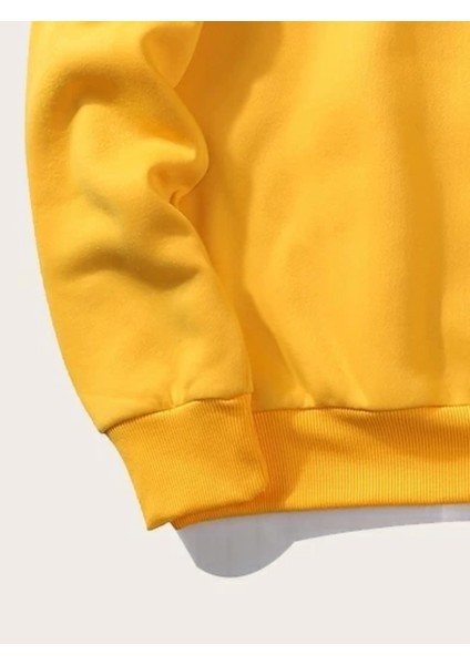 Erkek Fit Kapüşonlu Kanguru Cep Sarı Sweatshirt