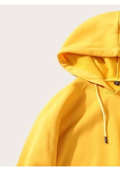 Erkek Fit Kapüşonlu Kanguru Cep Sarı Sweatshirt