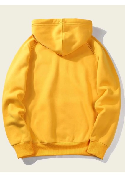 Erkek Fit Kapüşonlu Kanguru Cep Sarı Sweatshirt