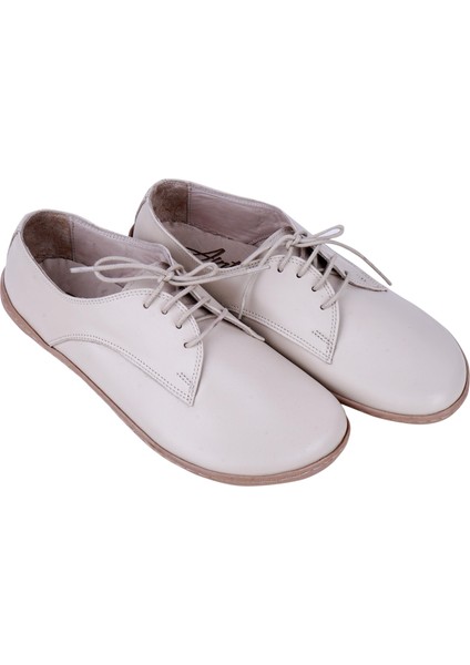 Bayan Bej Oxford Stil Barefoot Ayakkabı, Taraklı Ayakkabı, 100% El Yapımı ve Napa Deri modelleri