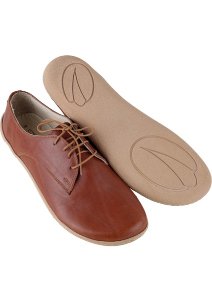 Bayan Kahverengi Oxford Stil Barefoot Ayakkabı, Taraklı Ayakkabı, 100% El Yapımı ve Napa Deri
