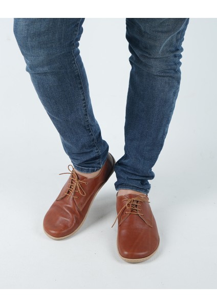 Bayan Kahverengi Oxford Stil Barefoot Ayakkabı, Taraklı Ayakkabı, 100% El Yapımı ve Napa Deri