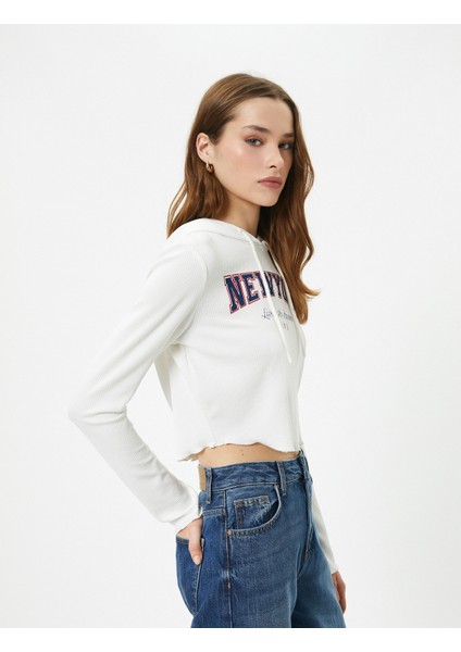 Kapüşonlu Tişört Baskılı Crop Uzun Kollu fiyatları