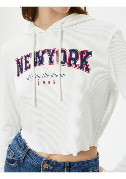 Kapüşonlu Tişört Baskılı Crop Uzun Kollu indirimleri