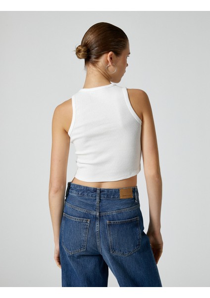 Basic Crop Atlet Bisiklet Yaka Ribanalı Pamuklu