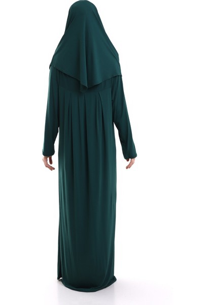 Ihvan Online Zümrüt Yeşili Tek Parça Pratik Başörtülü Robalı Namaz Elbisesi 8015